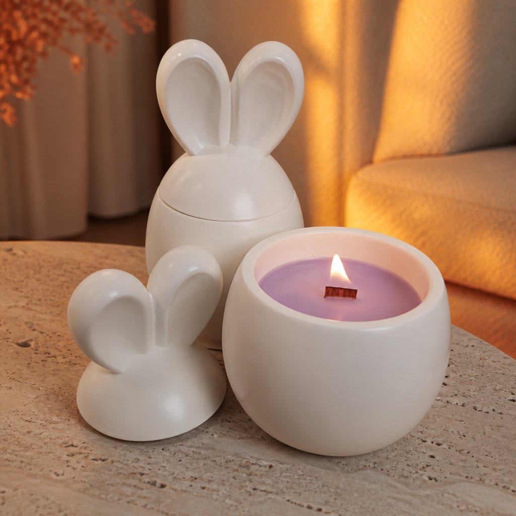 Bougie Lapinou - Blanche / Prune Rhubarbe