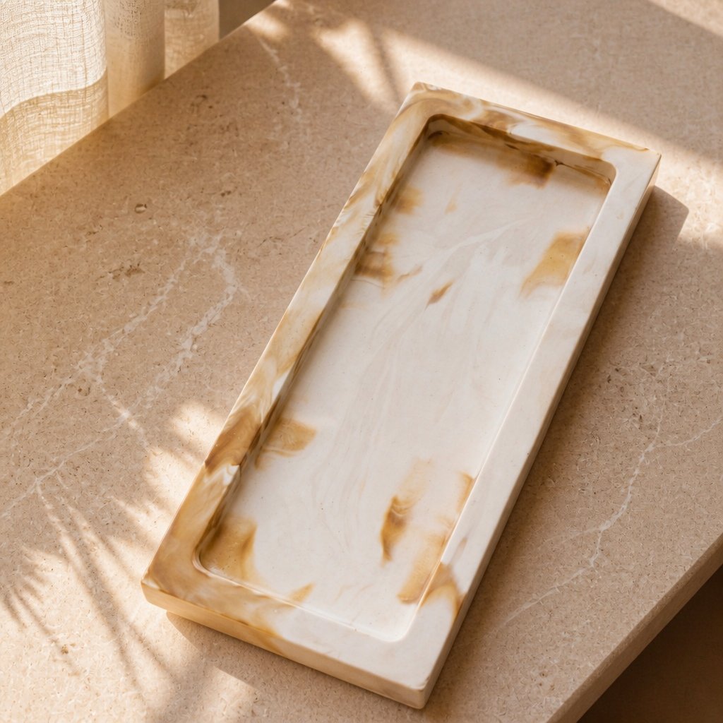 Plateau design Luna - Blanc / Caramel