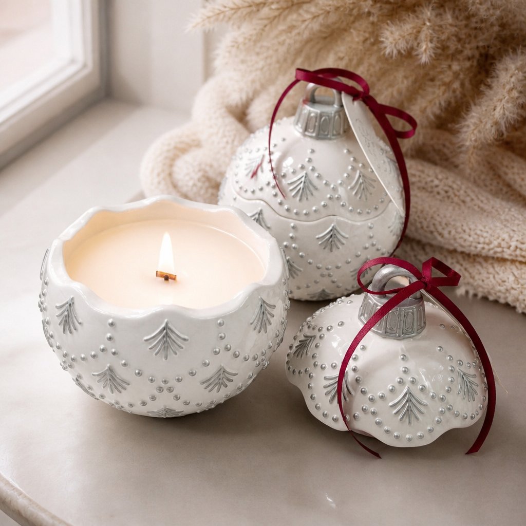 Bougie Christmas Bauble Enchanted - Blanche / Argent / Magie d'Hiver