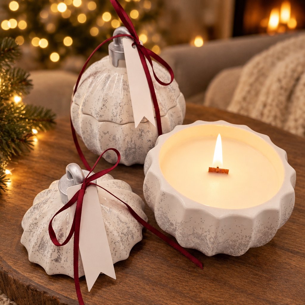 Bougie Christmas Bauble Glitter - Blanc / Argenté / Magie d'Hiver