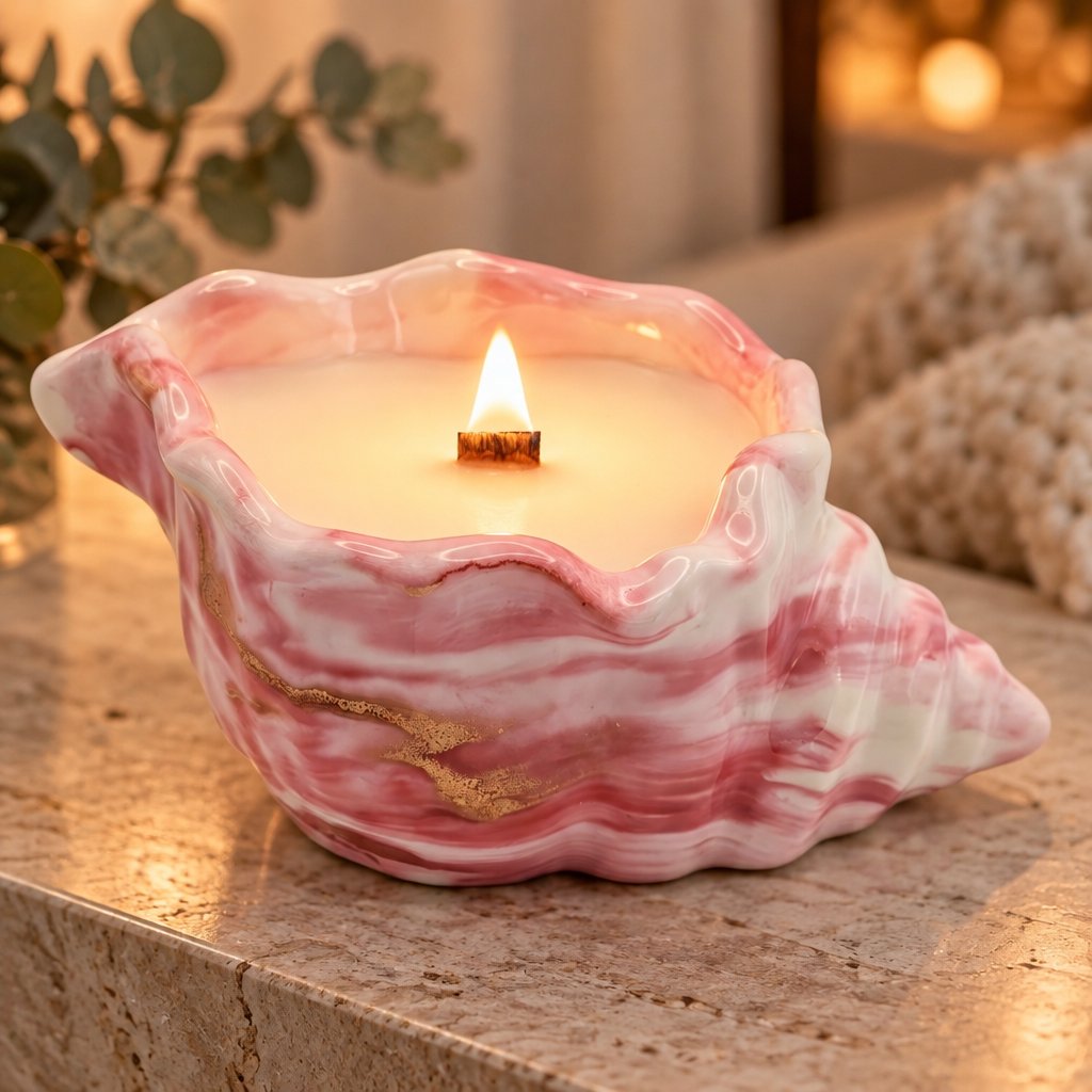 Bougie Marée Rose - Rose / Blanche / Or / Eucalyptus, Camphre